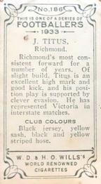 1933 Wills's Victorian Footballers (Small) #186 Jack Titus Back